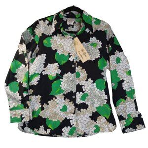 Vintage Top Blouse Button Front Womens Polyester Floral NOS King Sir James Sz 12